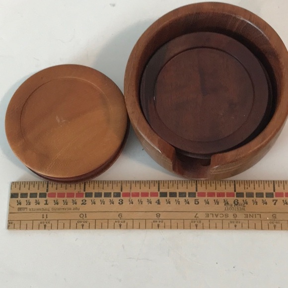 Unbranded Brown Hard Wood Coasters with Tabletop Container For Storage - Picture 9 of 10